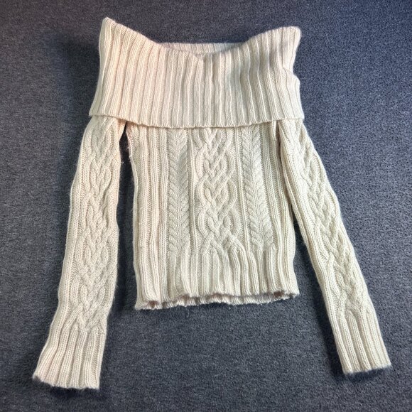 Vtg Abercrombie & Fitch M Off Shoulder Sweater Y2K A&F Wool Cream RABBIT HAIR - Picture 1 of 10